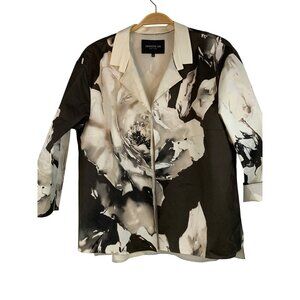 Lafayette 148 Resort Watercolor Floral Print Open Blazer L Topper RY10306